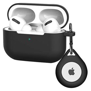 airpod pro case airtag holder air tag pros case cover with keychain,shock-proof silicone cover for apple airpods pro, case for airtags tracker,christmas stocking stuffer filler black