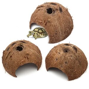 3-pack coconut shell hideouts for reptiles amphibians (fishes bearded dragons hamster tortoise hermit crab)