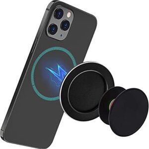 tomorotec removable magnetic base compatible with collapsible phone grip holder ring stand, magnetic case wireless charging compatible with iphone 12, phone grip not included (black)