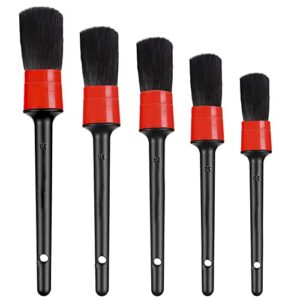 amiss 5 pieces car detailing brush set, car interior cleaning kit, different sizes automotive detail brushes perfect for cleaning wheels, engine, emblems, air vents, leather, dashboard, trim(black)