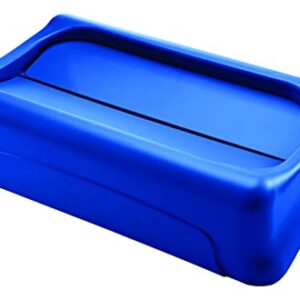 Rubbermaid Commercial Products Slim Jim Plastic Rectangular Recycling Bin with Venting Channels, 23 Gallon, Blue Recycling (FG354007BLUE) & FG267360BLUE Slim Jim Trash Can, Swing Lid, Blue