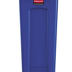 Rubbermaid Commercial Products Slim Jim Plastic Rectangular Recycling Bin with Venting Channels, 23 Gallon, Blue Recycling (FG354007BLUE) & FG267360BLUE Slim Jim Trash Can, Swing Lid, Blue