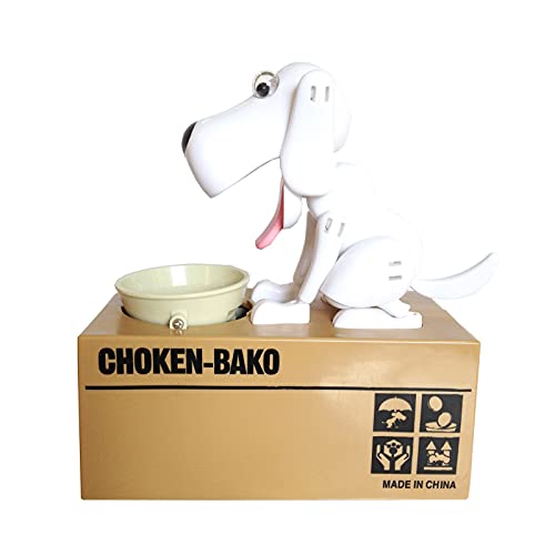 Stealing Coin Bank, Money Box - Piggy Bank- Cute Dogs Steals Coins Like Magic Coin Automatic Stealing Coin Bank Husky Coin Bank Kids Toy Bank Doggy Puppy Piggy Bank (White)