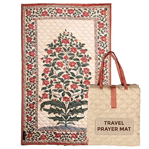 Islamic Prayer Mat - Portable Machine Washable Foldable Prayer Rugs for Muslims - Travel Prayer Mats, Perfect Eid & Ramadan Islamic Gift - 100% Soft Cotton Janamaz - Ideal for Men, Women, Kids