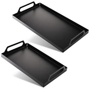 peohud 2 pack black metal serving tray, decorative coffee table tray with handles, vanity platter breakfast tray for eating, storing, bedroom, kitchen, living room, bathroom