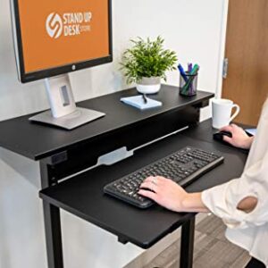 Stand Up Desk Store 48" Crank Adjustable Height Split Level Drafting Table Ergonomic Desk with Monitor Shelf (Black/Black)