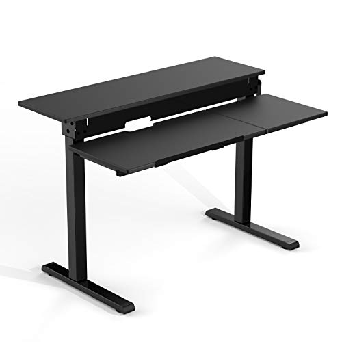 Stand Up Desk Store 48" Crank Adjustable Height Split Level Drafting Table Ergonomic Desk with Monitor Shelf (Black/Black)