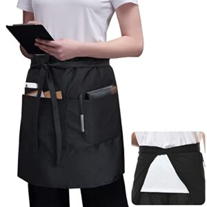 rotanet server aprons black half bistro apron with 3 pockets 22 inch waiter waitress long waist apron for men women waterpoof