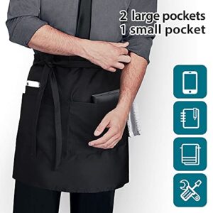 ROTANET Server Aprons Black Half Bistro Apron with 3 Pockets 22 Inch Waiter Waitress Long waist Apron for Men Women Waterpoof