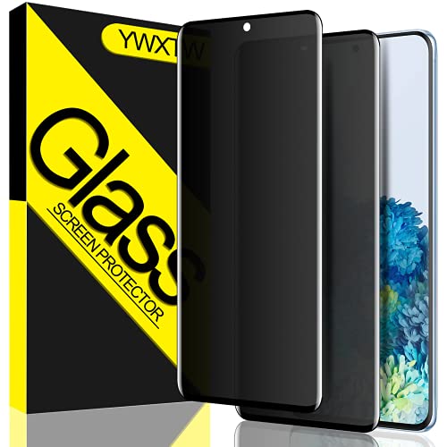 YWXTW Galaxy S20 Plus Privacy Screen Protector, Tempered Glass Anti-Spy 9H Hardness Film for Samsung Galaxy S20+ 5G 6.7”, [Don’t Support Fingerprint Unlock] Scratch Resistant Bubble Free -2Pack, Black