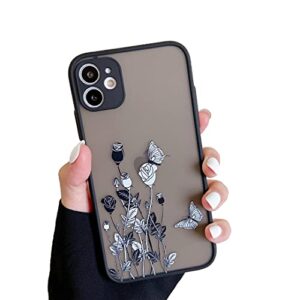 ztofera case for iphone 11 6.1", black butterfly rose cute girls case matte floral soft silicone case, thin slim lightweight protective bumper cover for iphone 11 6.1"-butterfly