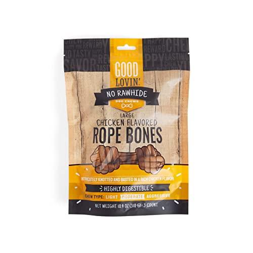 Good Lovin' Chicken-Flavored Rope Bones No-Rawhide Dog Chews, Large, 10.9 oz, Count of 3