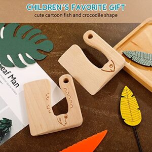 Sosation 2 Pieces Wooden Kids Knife for Cooking, Children's Safe Knives Wooden Kids Knife for Cooking and Cutting Veggies Fruits, Cute Fish and Crocodile Shape Kitchen Tool for 2-10 Years Old Kid