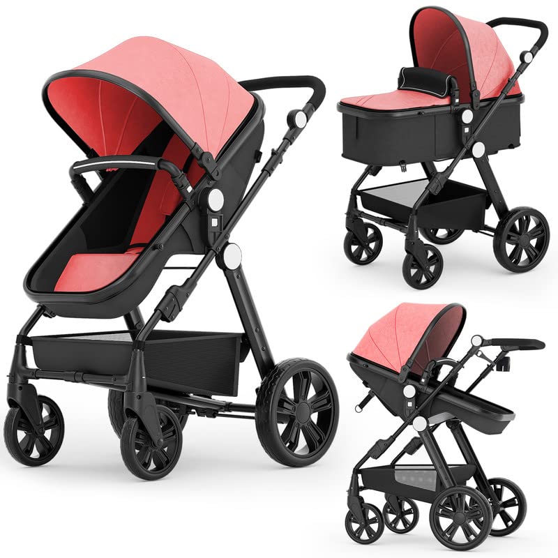 Newborn Infant Baby Bassinet Stroller - Sleeping & Sitting Mode 2 in 1 All Terrain High Landscape Shock Absorption Sunshade Comfortable Baby Toddler Strollers for 0-36 Months Old Babies