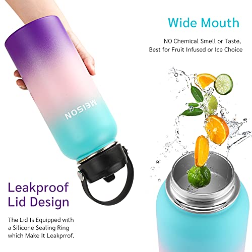 Insulated Water Bottle With Straw 32oz, Sports Water Bottle 1 Liter, Reusable Wide Mouth Vacuum 18/8 Stainless Steel Thermos Flask, Double Wall, BPA-Free (Hydrangea, 32oz)