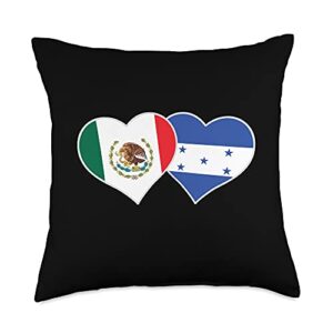 mexican honduran flag gifts mexican honduran heart love mexico honduras flag throw pillow, 18x18, multicolor