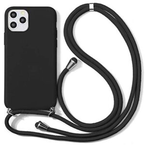 eouine crossbody case for iphone xr [6.1"], iphone xr case with neck cord lanyard strap - anti-scratch black silicone tpu adjustable necklace strap - phone tether cover, black