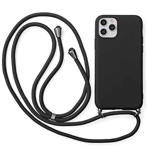 Eouine Crossbody Case for iPhone XR [6.1"], iPhone XR Case with Neck Cord Lanyard Strap - Anti-Scratch Black Silicone TPU Adjustable Necklace Strap - Phone Tether Cover, Black