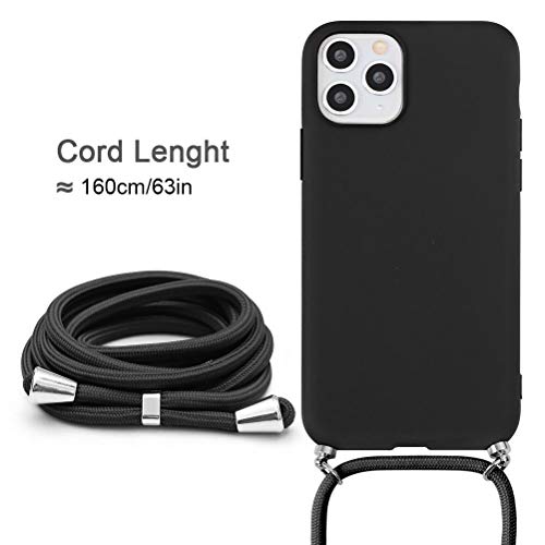 Eouine Crossbody Case for iPhone XR [6.1"], iPhone XR Case with Neck Cord Lanyard Strap - Anti-Scratch Black Silicone TPU Adjustable Necklace Strap - Phone Tether Cover, Black