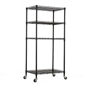 4 Shelf Garage Shelving Unit, Metal Shelves with Wheels Heavy Duty (168 lbs per Shelf), Adjustable Storage Rack, NSF Wire Shelving, Utility Shelf for Kitchen Pantry Rack, Black