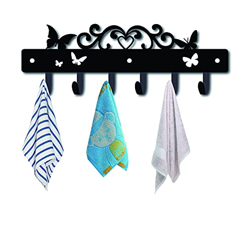 CREATCABIN Key Holder Decorative Coat Hooks Wall Mounted Metal Key Hooks Towel Racks with 6 Hooks Butterfly Design Iron Key Hanger for Wall, Bathroom, Kitchen, Entryway