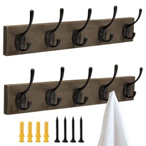 beiutao coat rack wall mounted, wooden board coat rack with 5 coat hooks, heavy duty, wall hooks for coat towel bags, entryway, bathroom (black, 2 packs)