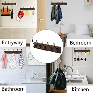 BEIUTAO Coat Rack Wall Mounted, Wooden Board Coat Rack with 5 Coat Hooks, Heavy Duty, Wall Hooks for Coat Towel Bags, Entryway, Bathroom (Black, 2 Packs)