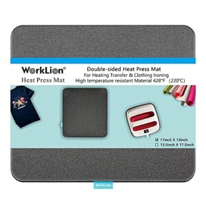 worklion heat press mat 11"x13": double-sided fireproof materials protective resistant mat for cricut easypress/easypress 2 & htv craft vinyl ironing insulation transfer projects