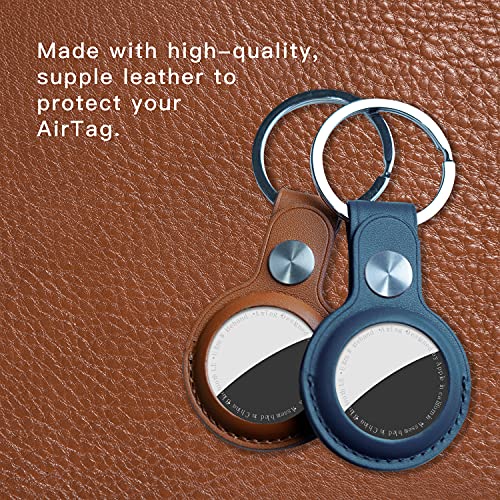 DamonLight Leather Case for AirTag ,2-Pack Anti-Scratch Airtags Keychain Compatible with Apple Air Tag 2021 (Brown+Blue)