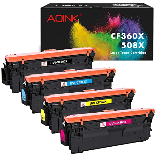 AQINK 508X Toner Combo Replacement for 508A CF360X 508X CF360X CF361X CF362X CF363X 508A Toner Cartridge fits for Enterprise M553N M553DN M553X M533 M552DN M577dn M577Z M577 Printers (4PK/BCMY)