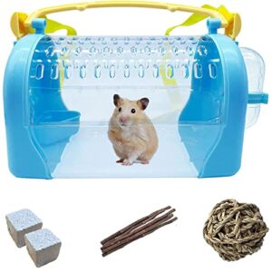 tfwadmx hamster travel carrier portable cages with water bottle gerbil transparent travel carry case outdoor vacation house for miniature rabbit,chinchilla and other small rodents