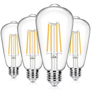4-pack vintage 8w led edison bulbs, 100w equivalent, e26 base st64 led filament light bulbs warm white 3000k high brightness 1400lumens, antique style clear glass for home bedroom office, non-dimmable