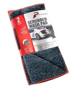 platinum series microfiber car wash scrubber pad, scratch-free extra absorbent hand washing automotive cleaning scrub cloth, auto detailing towel, 2pk (11.5″ x 12″)