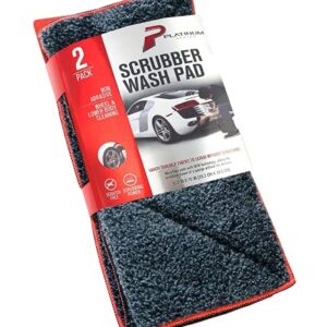 Platinum Series Microfiber Car Wash Scrubber Pad, Scratch-Free Extra Absorbent Hand Washing Automotive Cleaning Scrub Cloth, Auto Detailing Towel, 2pk (11.5″ X 12″)