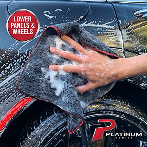 Platinum Series Microfiber Car Wash Scrubber Pad, Scratch-Free Extra Absorbent Hand Washing Automotive Cleaning Scrub Cloth, Auto Detailing Towel, 2pk (11.5″ X 12″)