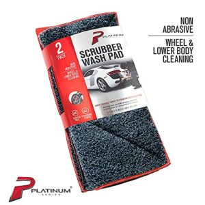 Platinum Series Microfiber Car Wash Scrubber Pad, Scratch-Free Extra Absorbent Hand Washing Automotive Cleaning Scrub Cloth, Auto Detailing Towel, 2pk (11.5″ X 12″)