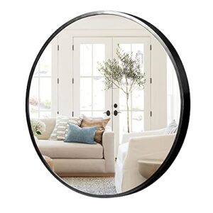 kiayaci round wall mirror large circle mirrors for bathroom living rooms -aluminum alloy frame, shatteproof glass (black, 24")