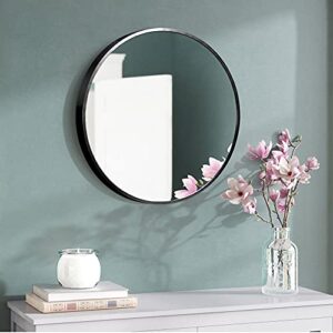 KIAYACI Round Wall Mirror Large Circle Mirrors for Bathroom Living Rooms -Aluminum Alloy Frame, Shatteproof Glass (Black, 24")