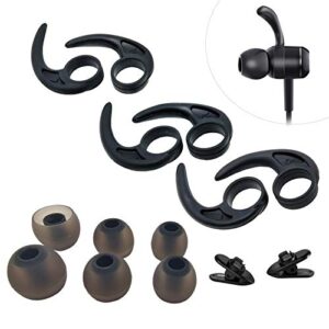 pack: 3 pairs (m) ear wing tips silicone ear hooks replacement ear fins, 3 pairs(lms) eartips replacement earbuds tips for in ear sport earphone, 2 pcs 360° cord clips, for jaybird x4 x3 x2 x more