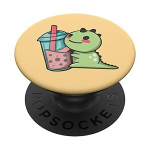 cute kawaii dinosaur bubble tea popsockets swappable popgrip
