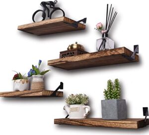 hxswy rustic wood floating shelves for wall decor farmhouse wooden wall shelf for bathroom kitchen bedroom living room set of 4 light brown