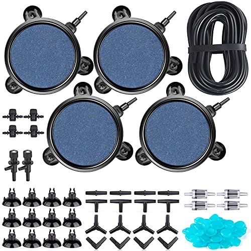 101 PCS 4 Inch Air Stone Disc Bubble Diffuser with Sucker, 52 ft Silicone Airline Tubing with Air Pump Accessories, 4 Control Valve,4 Check Valves, 12 Suction Cups for Hydroponics Aquarium Fish Tank