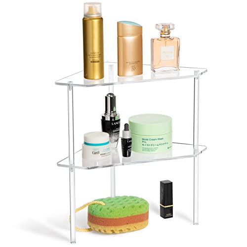 Jetec 2 Pieces Corner Bathroom Organizer Counter Shelf Acrylic Bathroom Organizer Stackable Shelves Clear Floating Shower Corner Vanity Shelf for Bathroom Kitchen Toilet