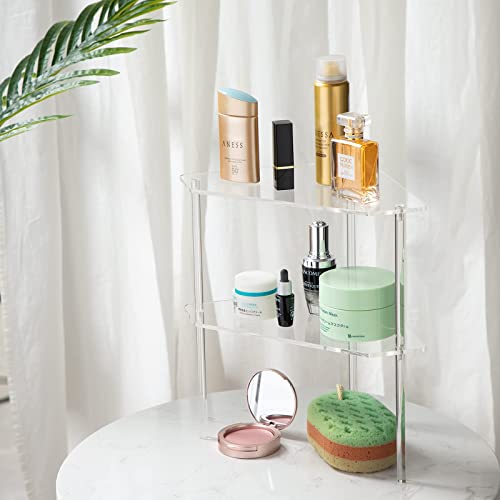 Jetec 2 Pieces Corner Bathroom Organizer Counter Shelf Acrylic Bathroom Organizer Stackable Shelves Clear Floating Shower Corner Vanity Shelf for Bathroom Kitchen Toilet