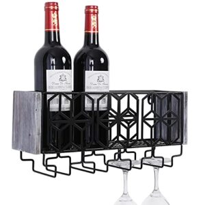 satauko wall mounted metal wine rack for 4 long stem glass storage, wine bottle holder for home kitchen décor, rustic floating wine shelves organizer for living room display.