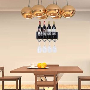 Satauko Wall Mounted Metal Wine Rack for 4 Long Stem Glass Storage, Wine Bottle Holder for Home Kitchen Décor, Rustic Floating Wine Shelves Organizer for Living Room Display.