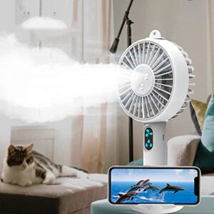 double nozzle hand-held misting portable mini fan with mobile phone holder, personalized cooling humidifier, sprayer fan, silent usb or rechargeable, suitable for camping, hiking, outdoor