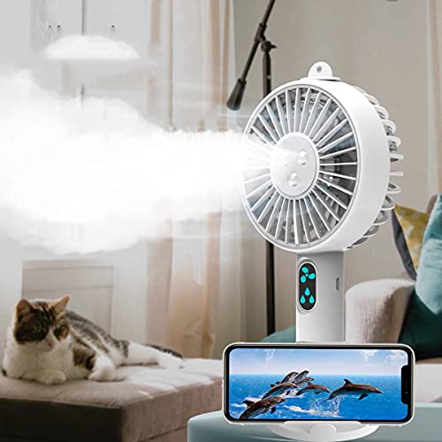 Double Nozzle Hand-held Misting Portable Mini Fan with Mobile Phone Holder, Personalized Cooling Humidifier, Sprayer Fan, Silent USB or Rechargeable, Suitable for Camping, Hiking, Outdoor