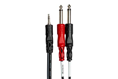 HOSA MHE-310 3.5 mm TRS(Female) to 1/4" TRS(Male) Headphone Adaptor Cable, 10 Feet Black & Hosa CMP-159 3.5 mm TRS to Dual 1/4" TS Stereo Breakout Cable, 10 Feet, Black, 1-Pack