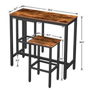 HOOBRO Bar Table Set, Bar Table with 2 Bar Stools, Hang Bar Chair Under Bar Table, 3 Piece Dining Table Set for Kitchen, Living Room, Saving Space, Sturdy Metal Frame, Rustic Brown BF54BT01